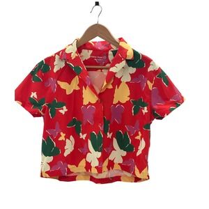 Outdoor Voices Shirt Button Down Solar Cool Camp Women XS Red Tropical Hawaiian